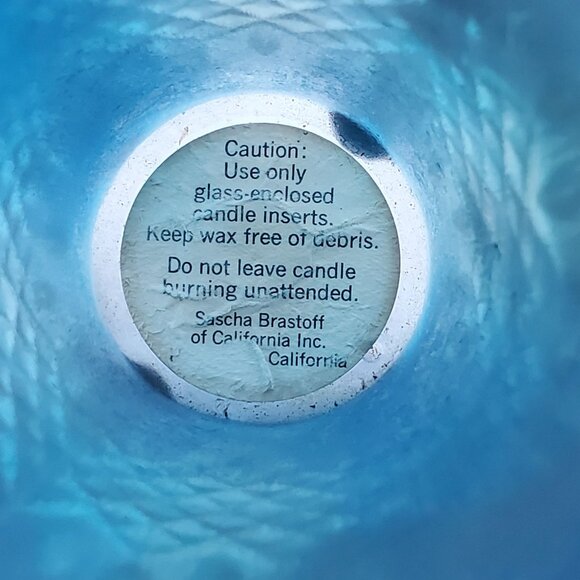 Sascha Brastoff MCM Blue Resin Square Diamond Candleholder 1950's Signed 9 3/4” - Picture 9 of 15